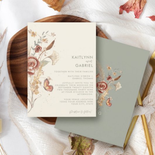  sage wildflower ドライ フラワーの水彩 結婚式の招待状 招待状