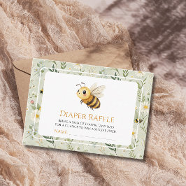 Sage Wildflower Bee Baby Shower Diaper Raffle エンクロージャーカード