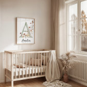 Sage Wildflower Boho Girl Nursery Name Monogram  ポスター