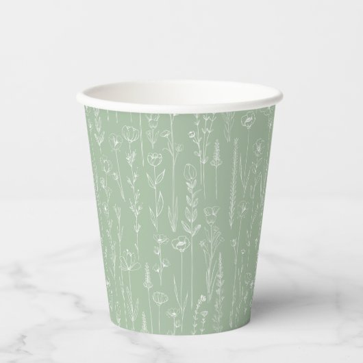 Sage Wildflower Party Cup | Botanical Floral 紙コップ (正面)