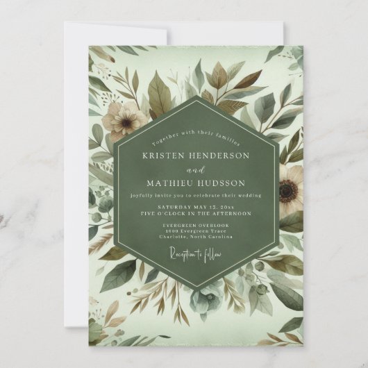 Sage Woodland Bloom Wedding 招待状 (正面)
