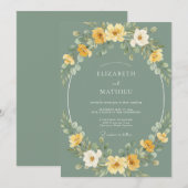Sage Yellow Botanical Whimsical Wedding 招待状 (正面/裏面)