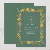 Sage Yellow Floral Flourish Wedding 招待状 (正面/裏面)