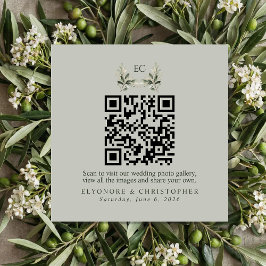 SageGreen Olive Branch Monogram Photos QR Code  エンクロージャーカード