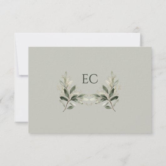 SageGreen Olive Branch Monogram Wedding 出欠カード (裏面)