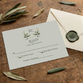 SageGreen Olive Branch Monogram Wedding 出欠カード
