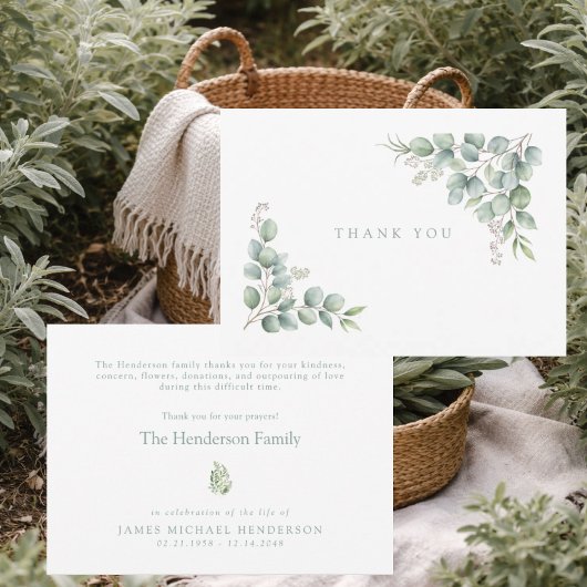 SageSimple Greenery Funeral Personalized Thank You サンキューカード