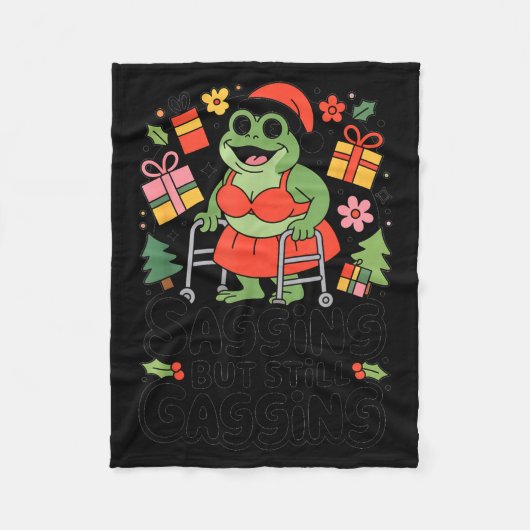 Sagging But Still Gagging Funny Christmas Frog Hol フリースブランケット (正面)