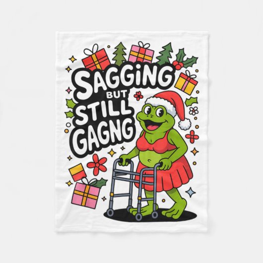 Sagging But Still Gagging Funny Christmas Frog Hol フリースブランケット (正面)