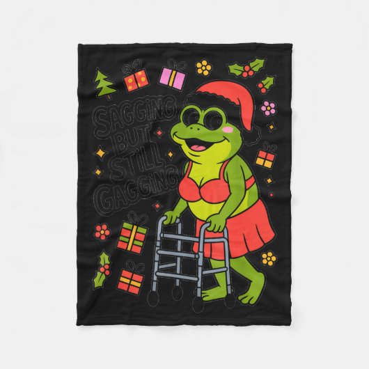 Sagging But Still Gagging Funny Christmas Frog Hol フリースブランケット (正面)