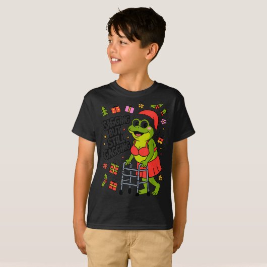 Sagging But Still Gagging Funny Christmas Frog Hol Tシャツ (正面フル)