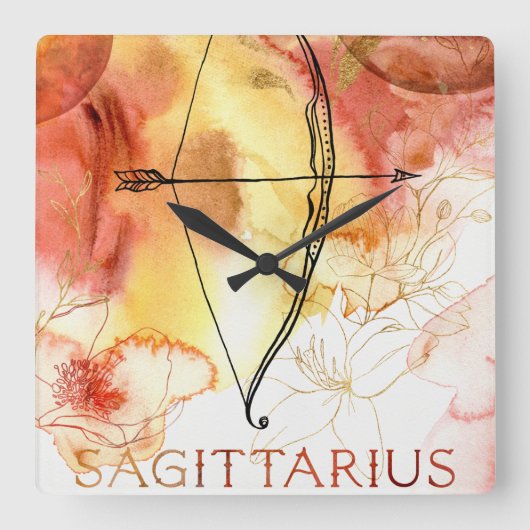 Sagittarius archer orange gold planets zodiac スクエア壁時計 (正面)