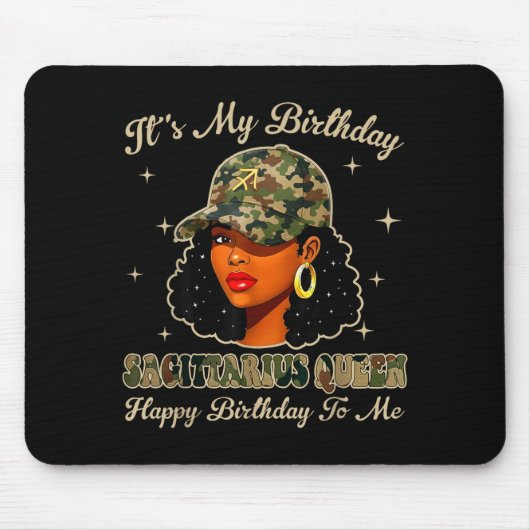 Sagittarius Queen Black Woman With Cap Camo Afro G マウスパッド (正面)