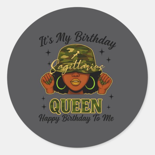 Sagittarius Queen Black Woman With Cap Camo It's M ラウンドシール (正面)