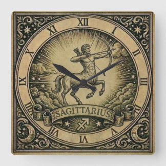 Sagittarius Vintage Zodiac Wall Clock スクエア壁時計