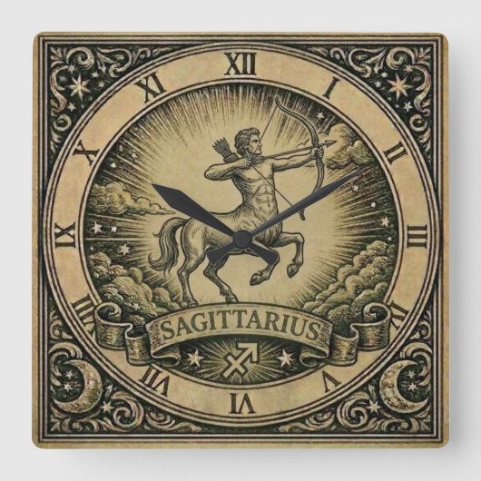 Sagittarius Vintage Zodiac Wall Clock スクエア壁時計 (正面)