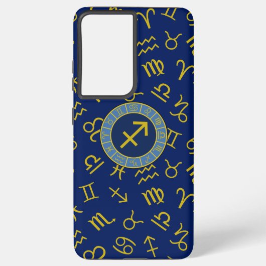 Sagittarius Zodiac+Astrology Symbols Ptn Gld+Blues Samsung Galaxyケース (裏面)