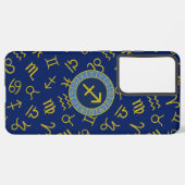 Sagittarius Zodiac+Astrology Symbols Ptn Gld+Blues Samsung Galaxyケース (裏面横)