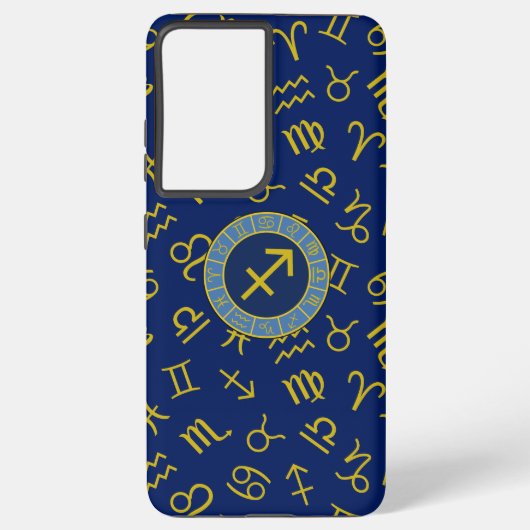 Sagittarius Zodiac+Astrology Symbols Ptn Gld+Blues Samsung Galaxyケース (裏面)