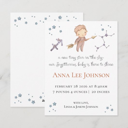 Sagittarius Zodiac Birth Announcement シーズンカード (正面/裏面)