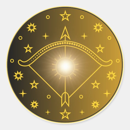 Sagittarius Zodiac Emblem Minimal Celestial Symbol ラウンドシール (正面)