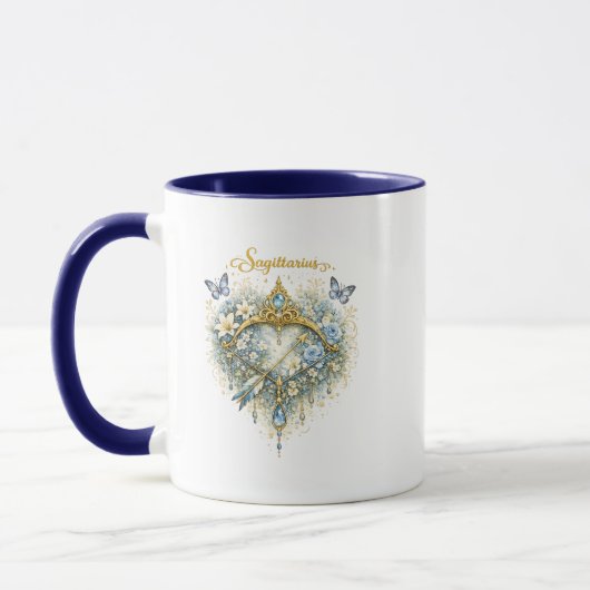 Sagittarius Zodiac Floral Heart Mug – Elegant Astr マグカップ (左)