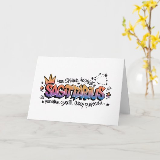 Sagittarius Zodiac Graffiti カード (黄色い花)