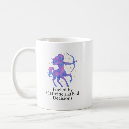 Sagittarius Zodiac Mug – Fueled by Caffeine and Ba コーヒーマグカップ (左)