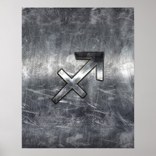 Sagittarius Zodiac Sign Distressed Steel ポスター