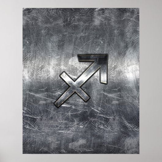 Sagittarius Zodiac Sign Distressed Steel ポスター (正面)
