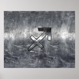 Sagittarius Zodiac Sign Distressed Steel ポスター
