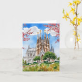 Sagrada Familia Barcelona Spain Watercolor カード (黄色い花)