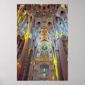 Sagrada Familia Interior Barcelona Neutral Print ポスター