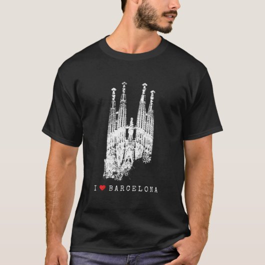 Sagrada Familia Skyline Spain Fan I Love Barcelona Tシャツ (正面)
