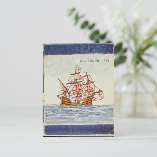 Sagresからの船を、描写するAzulejosのタイル ポストカード (スタンド正面)