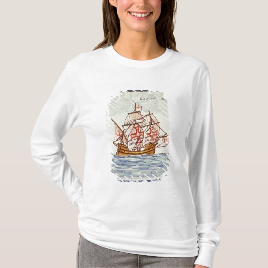 Sagresからの船を、描写するAzulejosのタイル Tシャツ (正面)