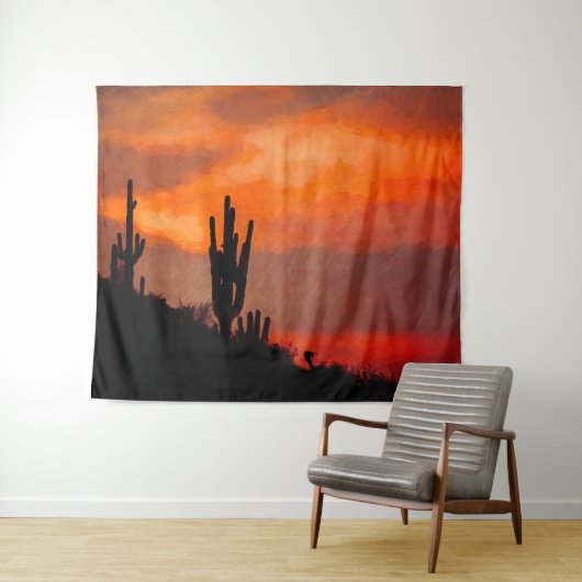 Saguaro CactusシルエットArizona Red Sunset タペストリー (インサイチュ(横))