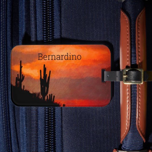 Saguaro CactusシルエットArizona Red Sunset ラゲッジタグ (正面インサイチュ4)
