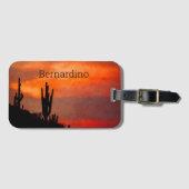 Saguaro CactusシルエットArizona Red Sunset ラゲッジタグ (正面横)