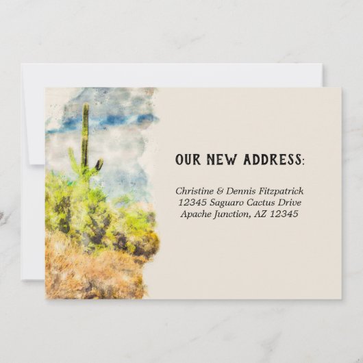 Saguaro Cactus水彩アリゾナ州旗の移動 案内状 (裏面)