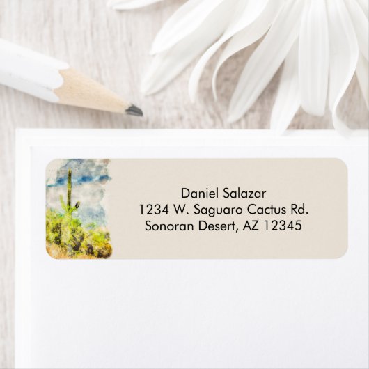 Saguaro Cactus砂漠のシーンデジタルウォーターの色 ラベル (インサイチュ)