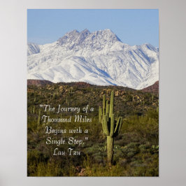 Saguaro Cactus雪をかぶった山々アリゾナUSA ポスター