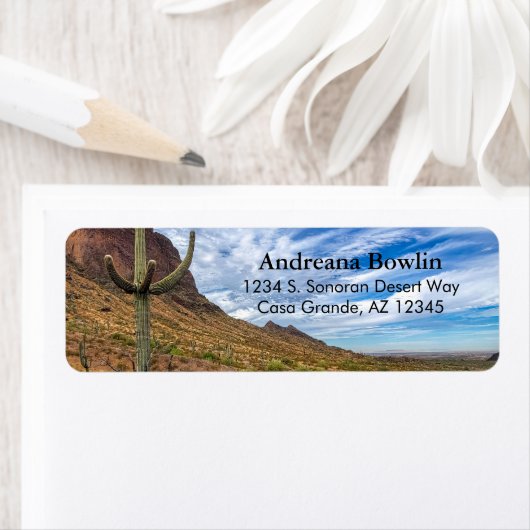 Saguaro Cactus Arizona Blue Skyドラマチックな雲 ラベル (インサイチュ)