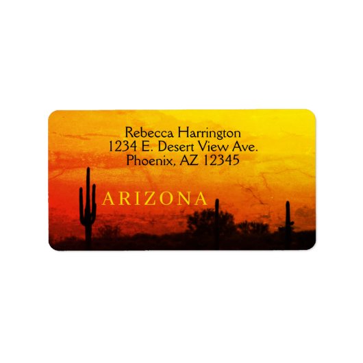 Saguaro Cactus Arizona Sunset Red Orange & Yellow ラベル (正面)