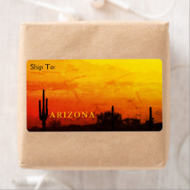 Saguaro Cactus Arizona Sunset Red Orange & Yellow ラベル
