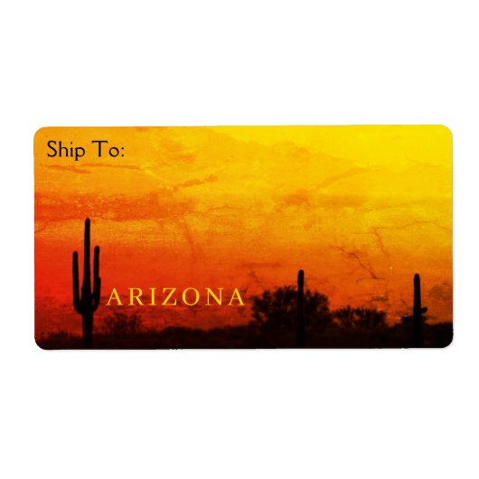 Saguaro Cactus Arizona Sunset Red Orange & Yellow ラベル (正面)