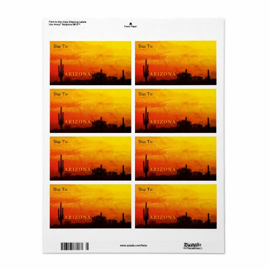 Saguaro Cactus Arizona Sunset Red Orange & Yellow ラベル (フルシート)