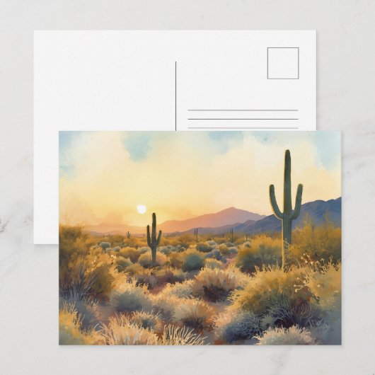 Saguaro Cactus Desert Sunset ポストカード (正面/裏面)