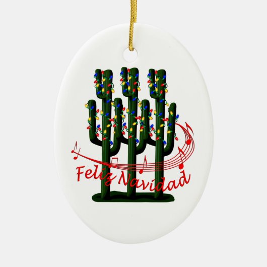 Saguaro Cactus Feliz Navidadクリスマスオーナメント セラミックオーナメント (正面)