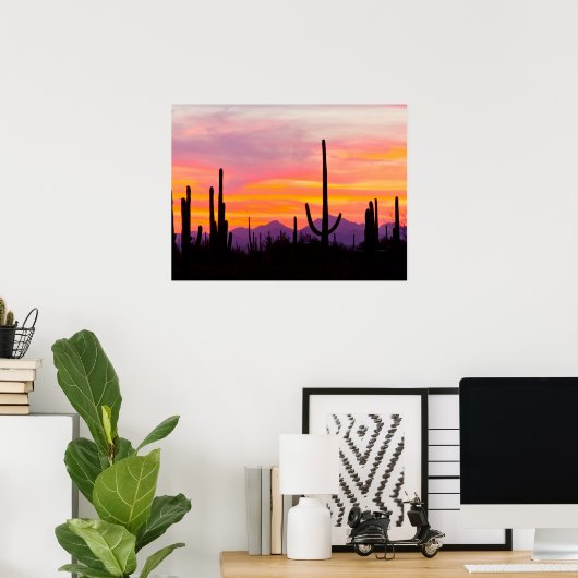 Saguaro Cactus Forest at Sunset ポスター (ホームオフィス)